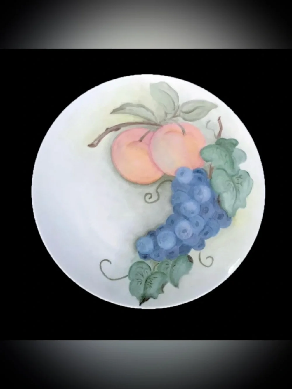 Vintage Fruit Painting Art On Plate Blueberry Peach Signed On Back 1971